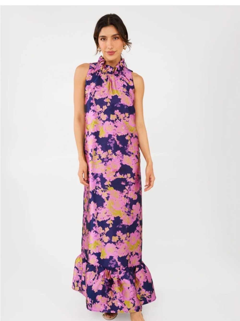 abbey glass camille navy abstract brocade maxi dress size M